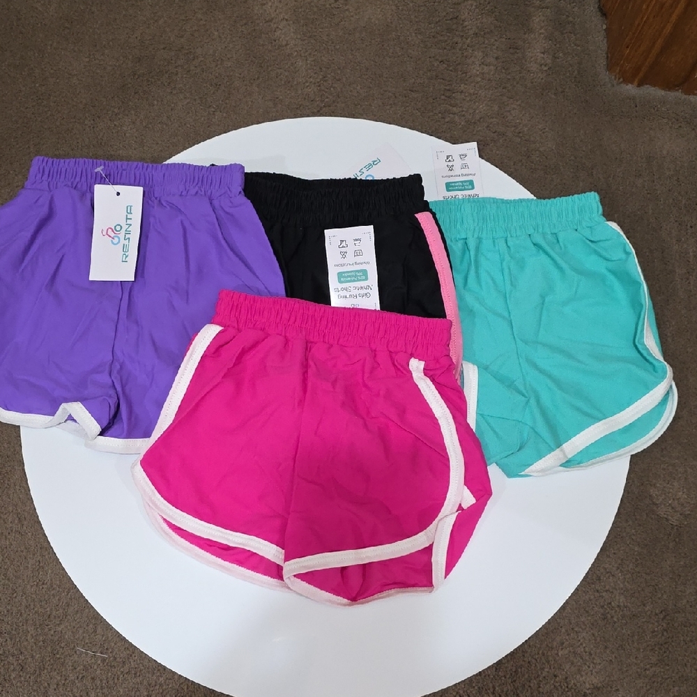 Vibrant Kids' Shorts Set - Purple, Black, Pink, and Teal